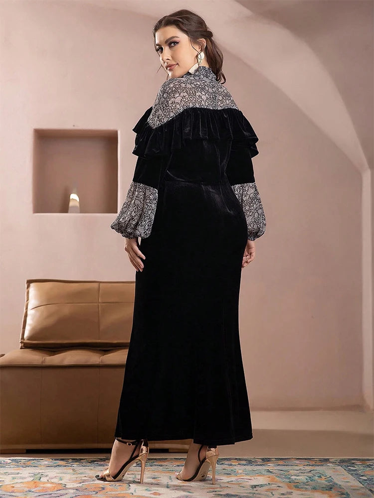 TOLEEN Women Plus Size Maxi Dresses Black Sexy Ladies Stand Collar Fishtail Dress Retro Slim-fit Wedding Dress For PROM Party