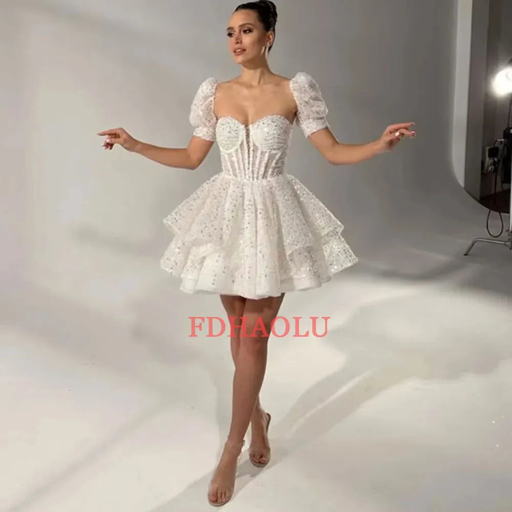 Homecoming Dresses: Short Evening Dress Sweetheart A-Line Mini Wedding Dress