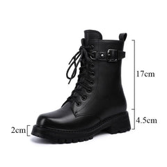 Winter Snow Boots Women Genuine Leather Natural Wool Square