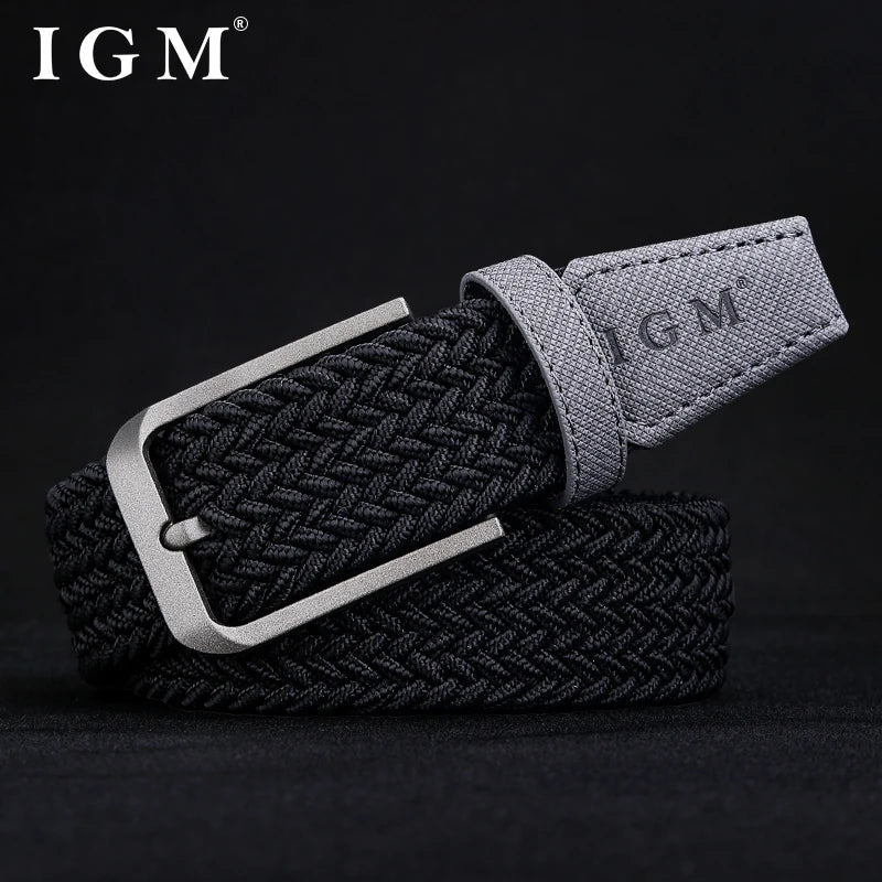 Men's woven canvas belt non-porous elastic elastic belt young men's casual  pants with tide needle buckle
