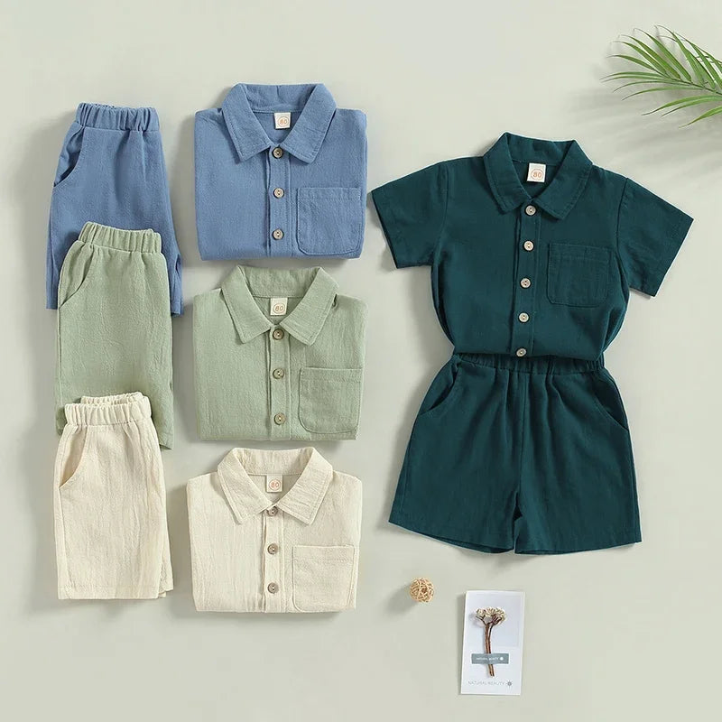 0-4Y Kids Boys Casual Shorts Set Baby Toddler Short Sleeve Buttons Up Shirts + Short Pants Children Summer Clothing Homewear