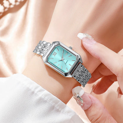 2PCS Fashion Rectangle Women Quartz Watch Rhinestone Bracelet Set Ladies Roma Dial Wristwatch Reloj Mujer Girls Clock Gift