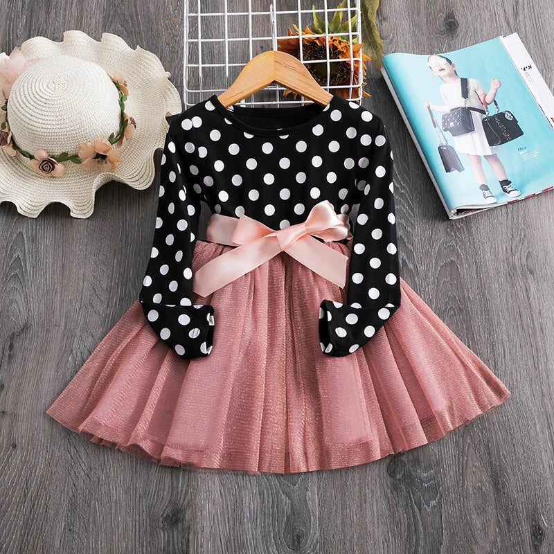 Children Girls Dress Red Christmas Spring Long Sleeved Dresses for Kids