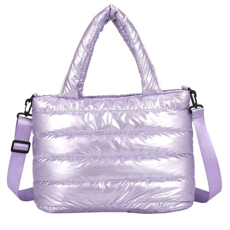 Women Winter Handbags Mobile Space Glossy Female Down Bags Cotton-padded