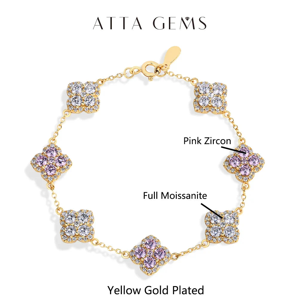 ATTAGEMS Full Moissanite Luxury Bracelet D VVS1 For Women Real S925 Sterling Silver Gold Plated Lucky Engagement Wedding Jewelry