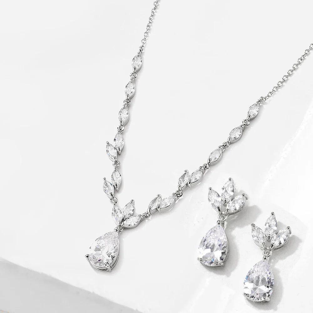 ZAKOL Elegant Necklace/Earring Jewelry Set for Women Gorgeous Pear Water Drop AAA Zircon Wedding Jewelry Gift