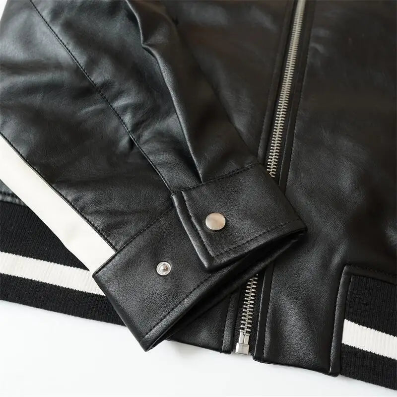 Men's Leather Jacket Coat American Baseball Suit Stitching Leather Jacket