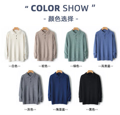 Merino Wool Hot Cardigans Men Lapel Pullover Long Sleeve POLO Neck Sweaters