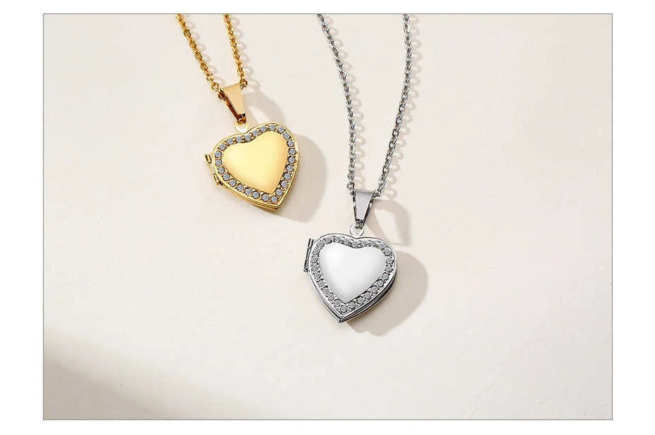 Vnox Light Heart Locket Pendants for Women Men Openable Photo Frame Glossy Stainless Steel Necklaces Family Love Collar