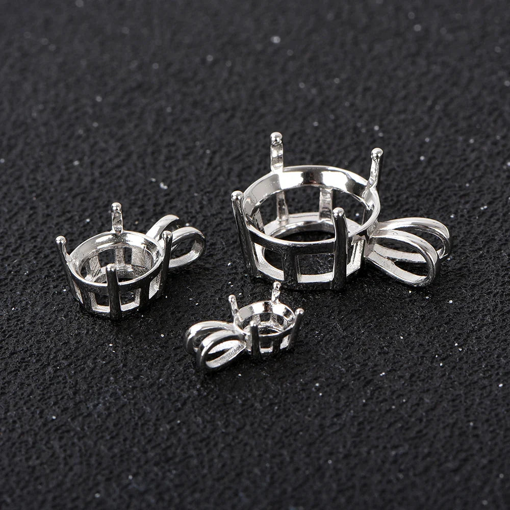 S925 Sterling Silver Rabbit Ear Pendant Setting, Blank Mount for 5-12mm Round Stones, DIY Handmade Jewelry Making Supplies