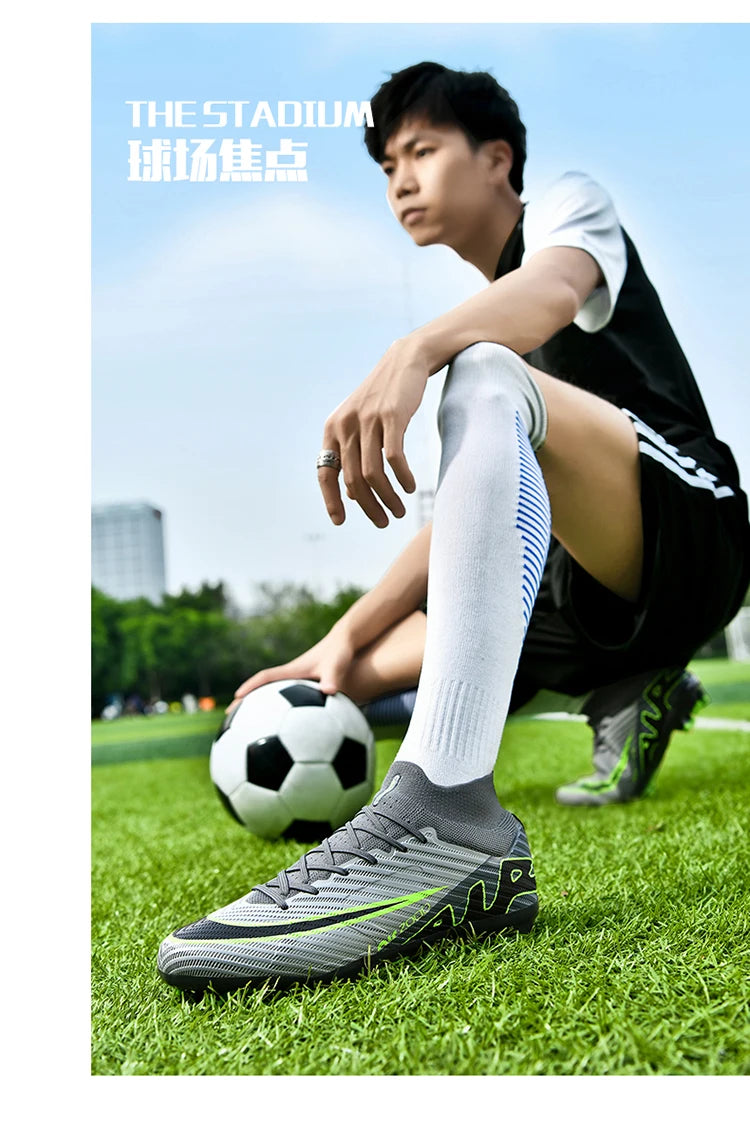 Men Light Soccer Shoes Ankle Football Field Boots Outdoor Non-slip Grass