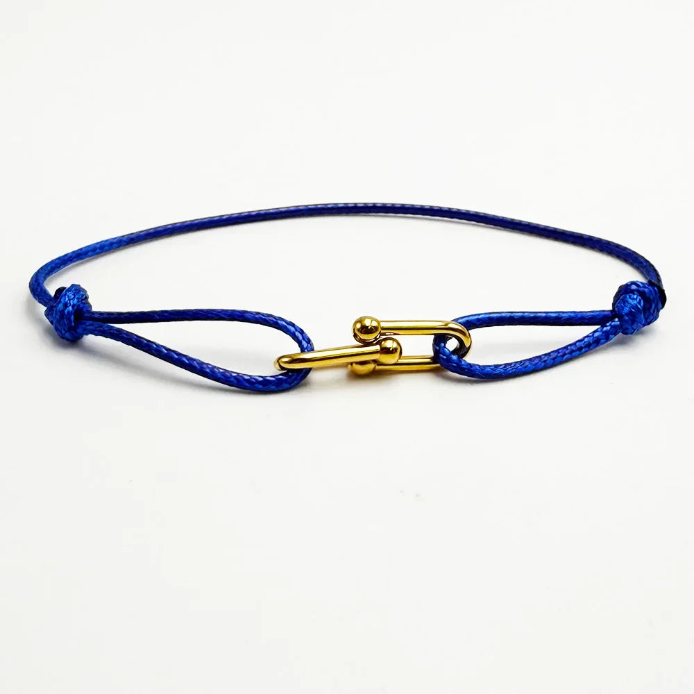 Simple Bamboo Horseshoe Buckle Bracelet Braided Ribbon Adjustable DIY Rope Bracelets Women Men Stainless Steel Jewelry