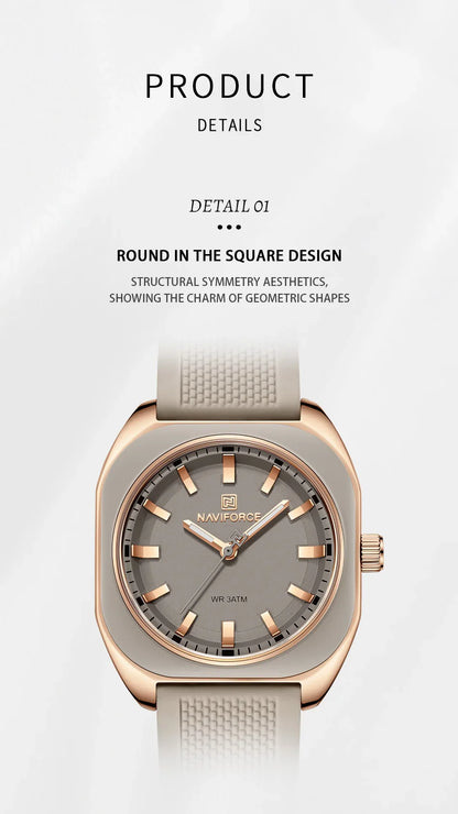NAVIFORCE Fashion Women's Casual Elegant Simple Polygon Quartz Silicone Watch Gift for Women Wristwatch Casual Relogio Feminino