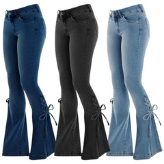 Retro Denim Flared Pants Y2K High Street Lace-Up Jeans Streetwear Women