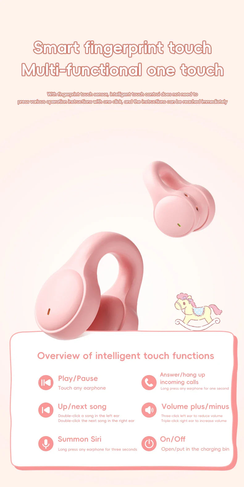 X53 Wireless Headphones Bluetooth Headset Smart Digital Display Volume Adjustment Cute Cartoon Ear Clip Wearing Comfortable