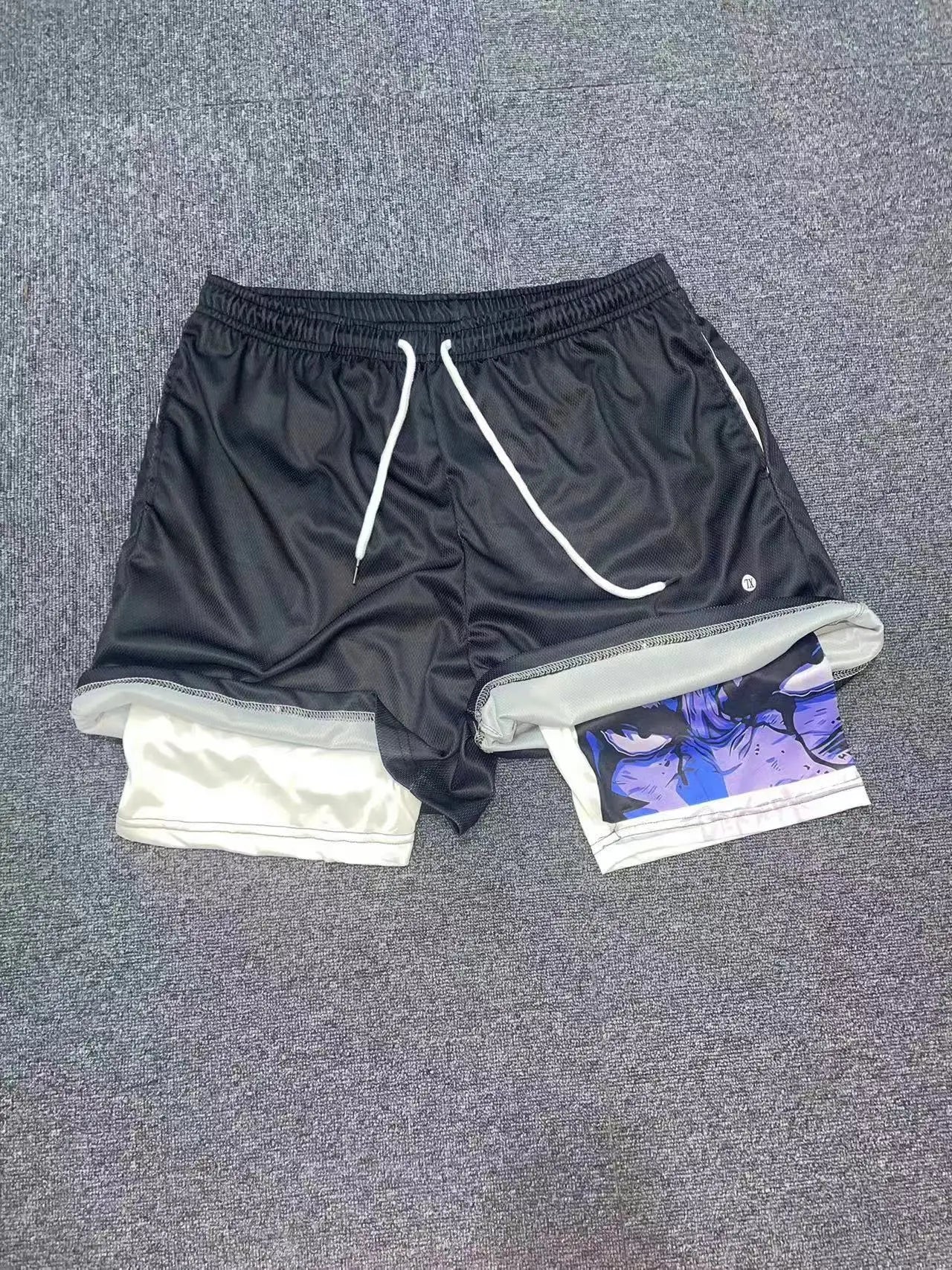 men's double layered shorts men anime high waisted oversized breathable sports