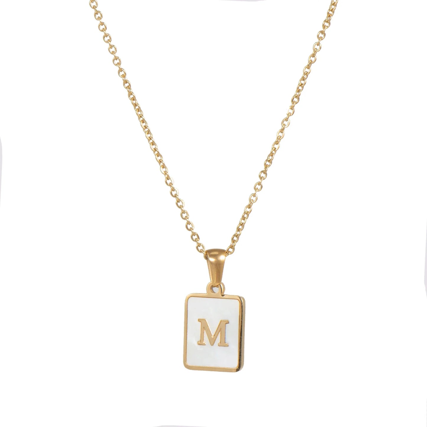 E.B.belle Minimalist Mother of Pearl Shell Stainless Steel Tarnish Free Initial Necklace Gold Plated Letter Necklace for Women