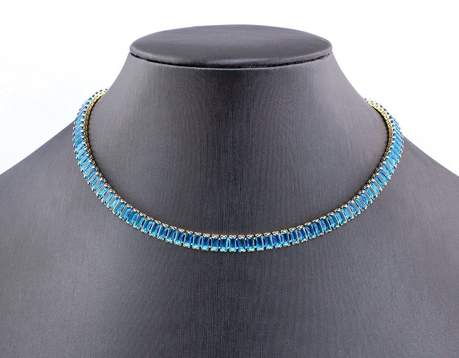 Nidin Classic Colorful Tennis Necklace Men and Women Rectangular Full Zircon Neck