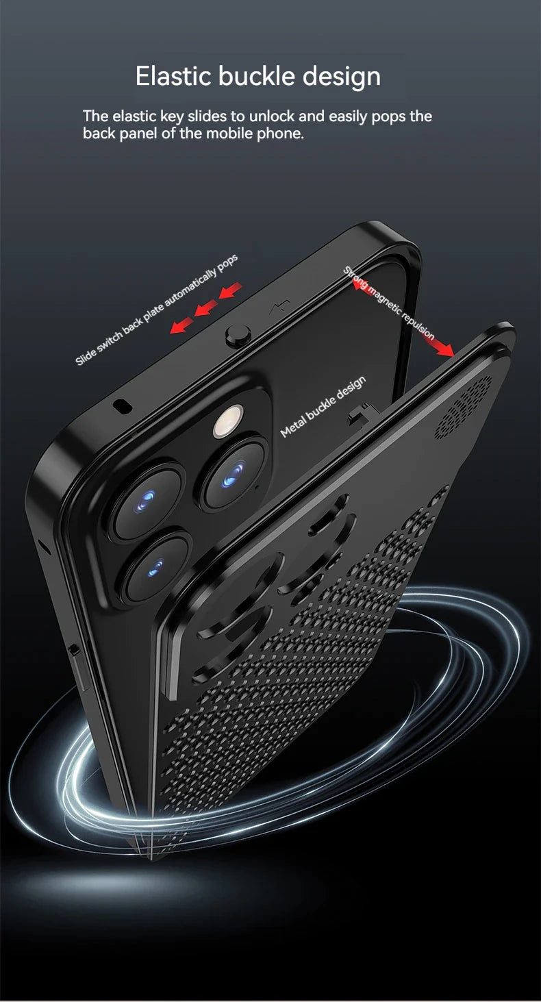 For iPhone 14 15 16 ProMax Metal Heat Dissipation Phone Case 15Pro Aluminum Alloy Aromatic Ultra-thin Shock-absorbing Back Cover