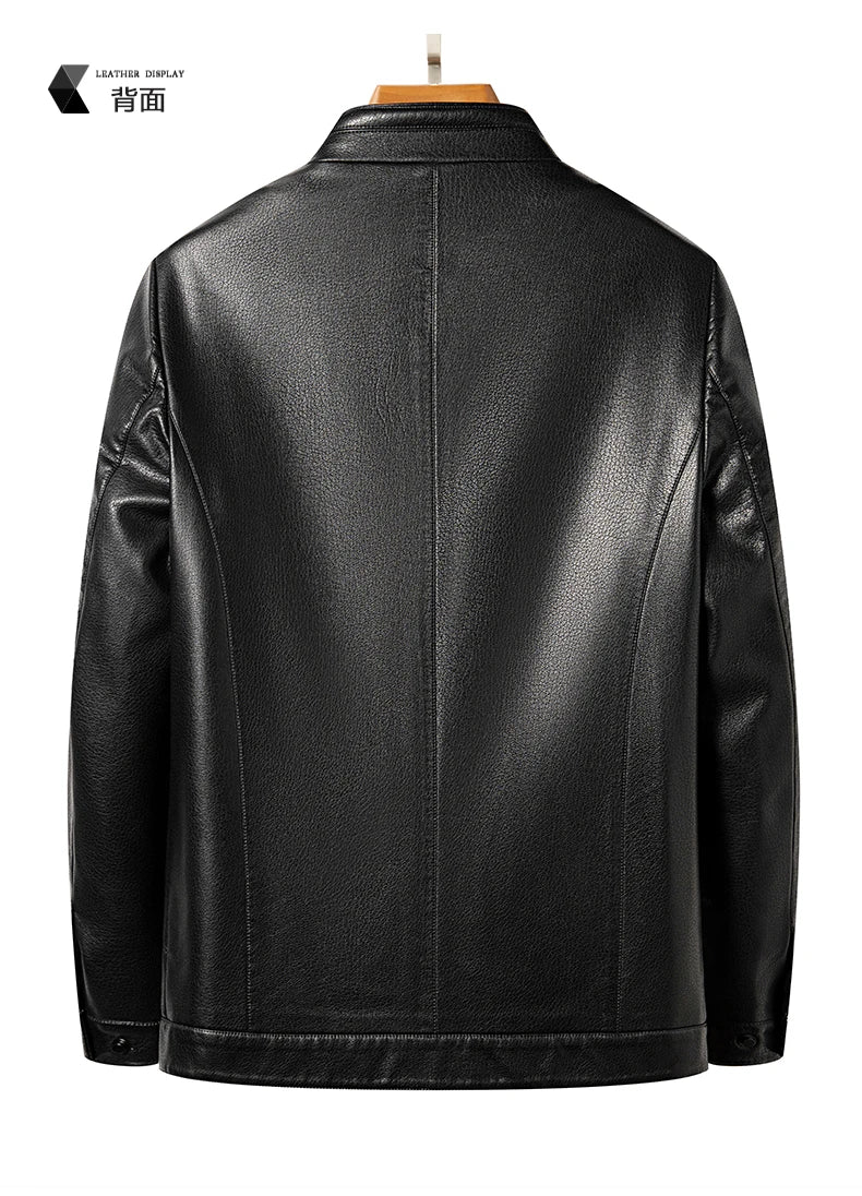 Spring and Autumn Men's Genuine Leather Polo Mock Neck Jacket Fashion