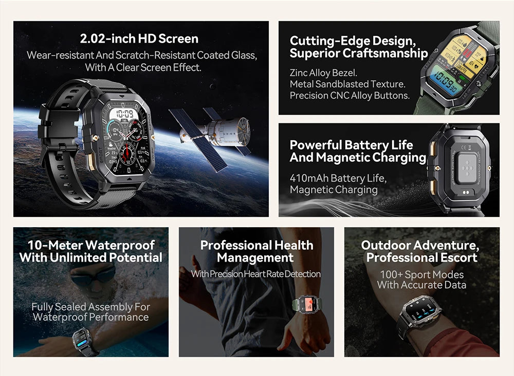 CUBOT C28 Waterproof Smart Watch Men 2.02 Inch Fitness Tracker Sport Wrist Smartwatch For Android IOS Bluetooth Call