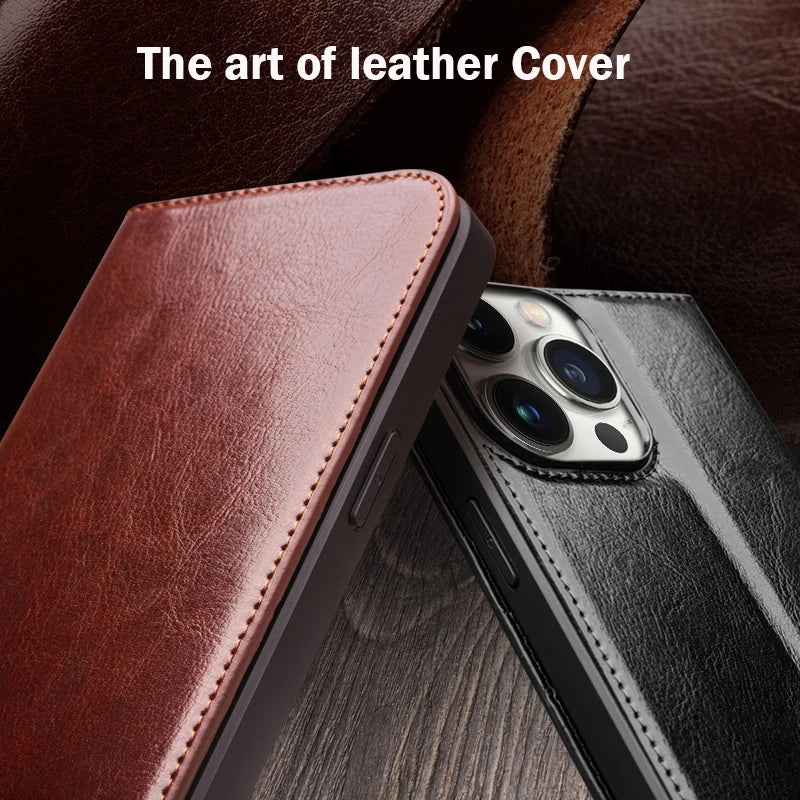 Case for iPhone16 15 14 13 12 11 Pro Max Mini Genuine Leather Fashion Cover for XR XS Max 7 8 16 Plus Card Slot