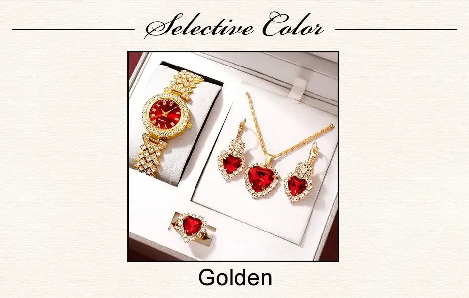 Gold luxury watches, women's rings, necklaces, earrings, rhinestones, fashionable watches, casual women's bracelets, watches, je