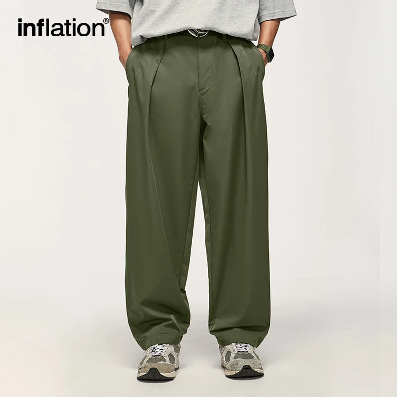 Black Wide Leg Pants Men Loose Fit Suit Pants Male Casual Baggy