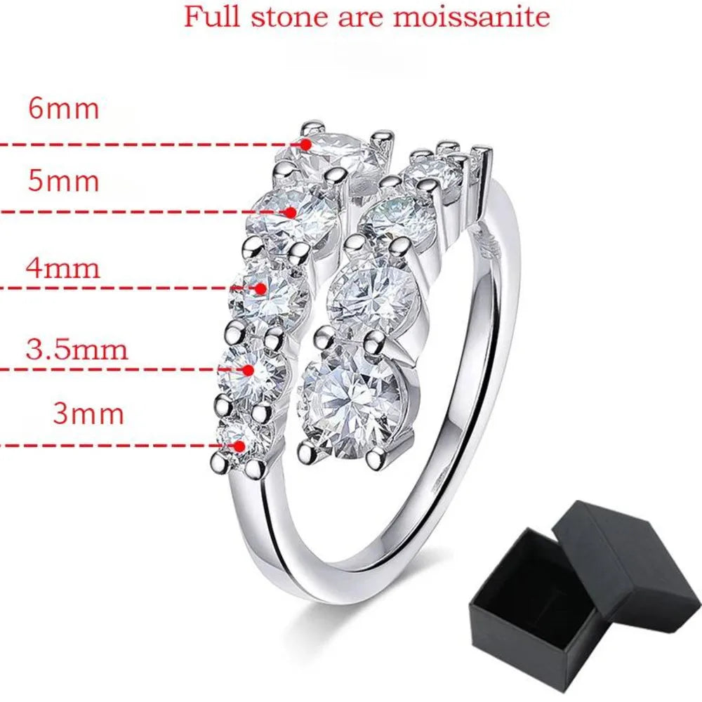 TY 925 Silver Moissanite Rings Woman Bands 10 Stones Sparkling Diamond Twist Shank Wedding Ring Engagement Jewelry
