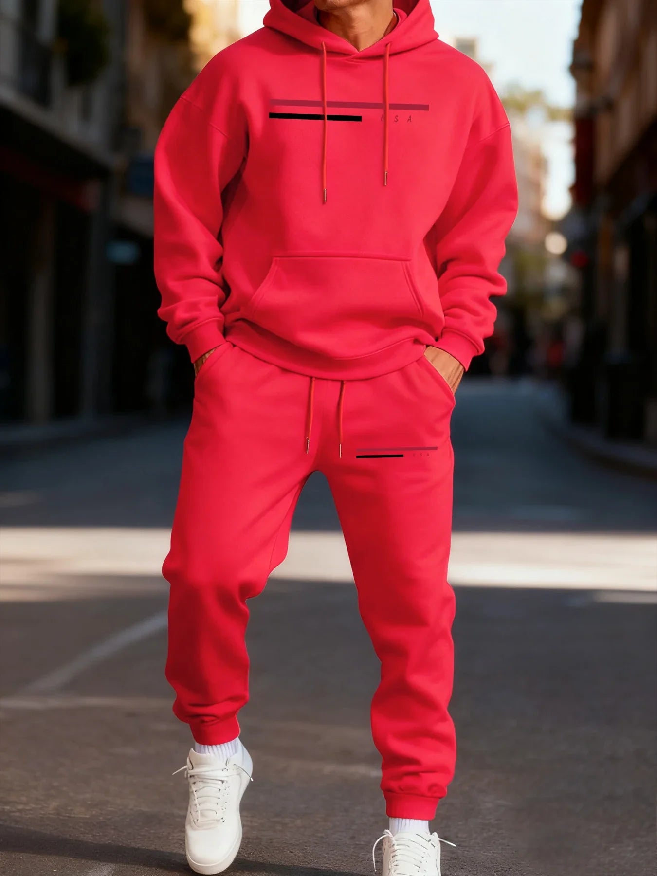 Usa Simple Line Printed Man'S Hoodie Set Fashion Pocket Two Pices Sets Fleece Autumn Clothing Casual Winter Sporty Streetwear