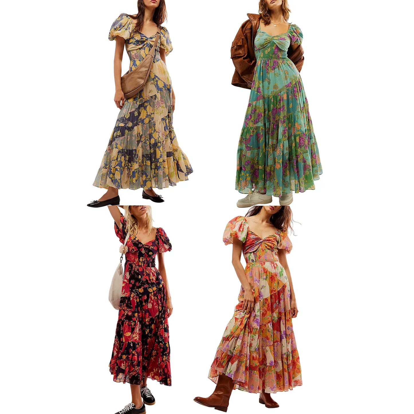 Evening wear Dresses: Women's Short Puff Sleeve Long Dress
