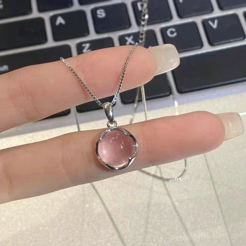 Fairy Elegant Pink Round Crystal Pendant Necklace Simple Design Korean Fashion Girls Women Star Clavicle Chain Jewelry Gifts
