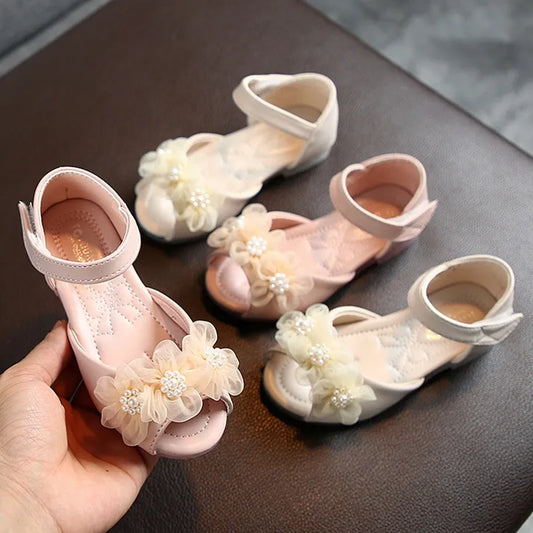Summer New Children Sandals Pearl Flower Fashion Princess Shoes Newborn Girls Sandal Party Beach Baby Flats Casual Shoes