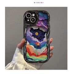 For iPhone15 15pro 14 13 12pro 11 ProMax Oil Painting Colorful Cloud Flower Silicone Soft Protective Phone Cover for Girls Women