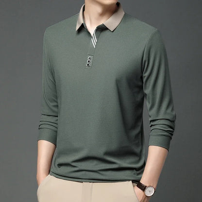 New Men's Business Casual Long Sleeved Shirt Solid Color Polo Shirt Fashionable Breathable Comfortable Versatile Top