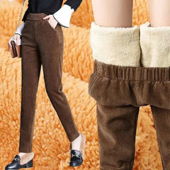 Plush Thick Casual Pants Women's Corduroy Warm Pants Autumn Winter Leggings