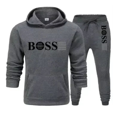 Winter and autumn fleece thickened hooded pullover sweater jacket for men, casual sports outfit, two-piece set for men