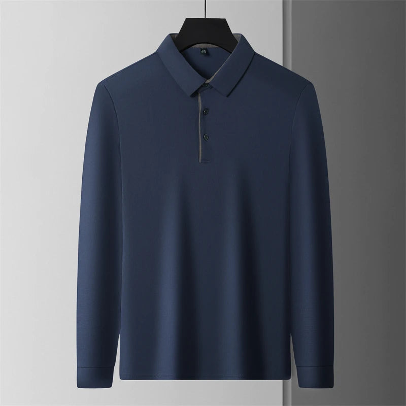 New Men's Business Casual  Long Sleeve Solid Color Polo Shirt Fashionable Warm Comfortable Four Seasons Versatile Top