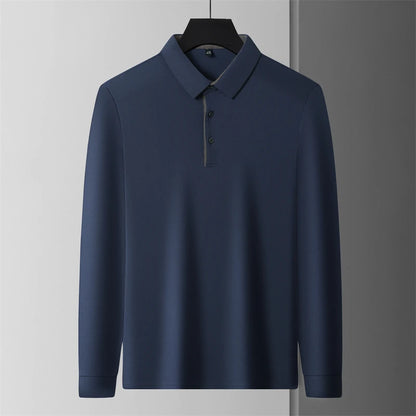 New Men's Business Casual  Long Sleeve Solid Color Polo Shirt Fashionable Warm Comfortable Four Seasons Versatile Top