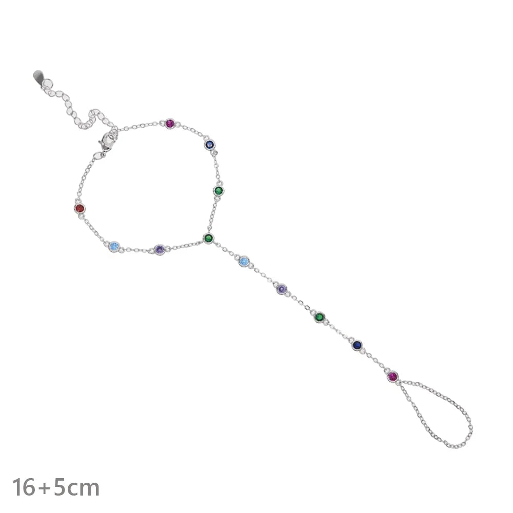 2025 New Micro Pave Clear CZ Tassel Hand Chain Bracelet Gold Color With Round CZ Station Double Chain Fashion Women Jewelry