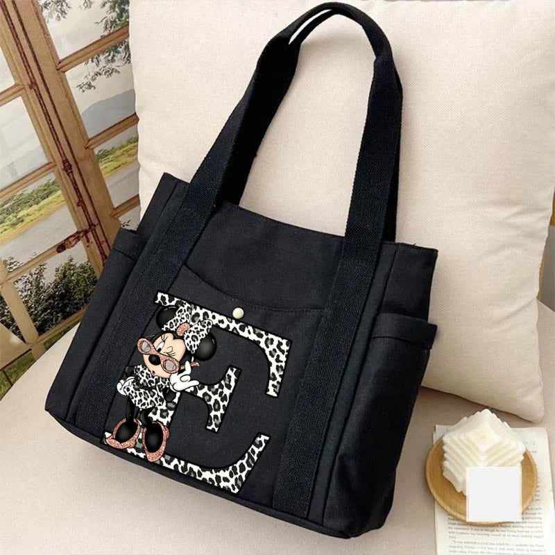 Cute Minnie Mouse Women's Bags Disney A-Z 26 English Letters Shoulder Bag