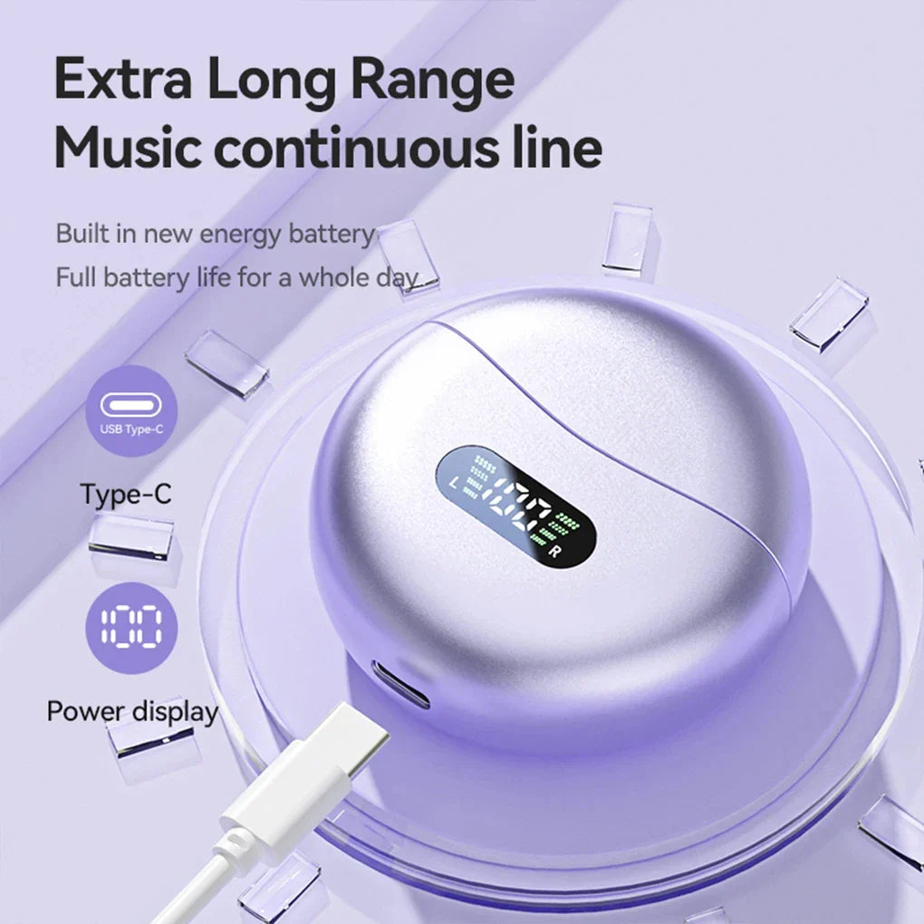 M79 Wireless Hifi Bluetooth 5.4 Earbuds Clip on Ear with Digital Display Waterproof Sport Headsets with Mic