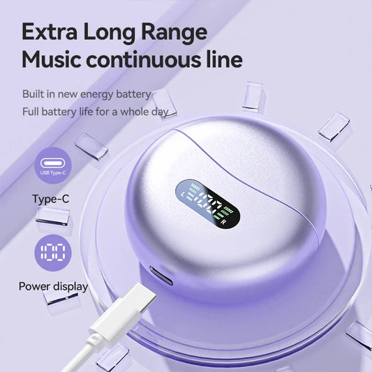 M79 Wireless Hifi Bluetooth 5.4 Earbuds Clip on Ear with Digital Display Waterproof Sport Headsets with Mic