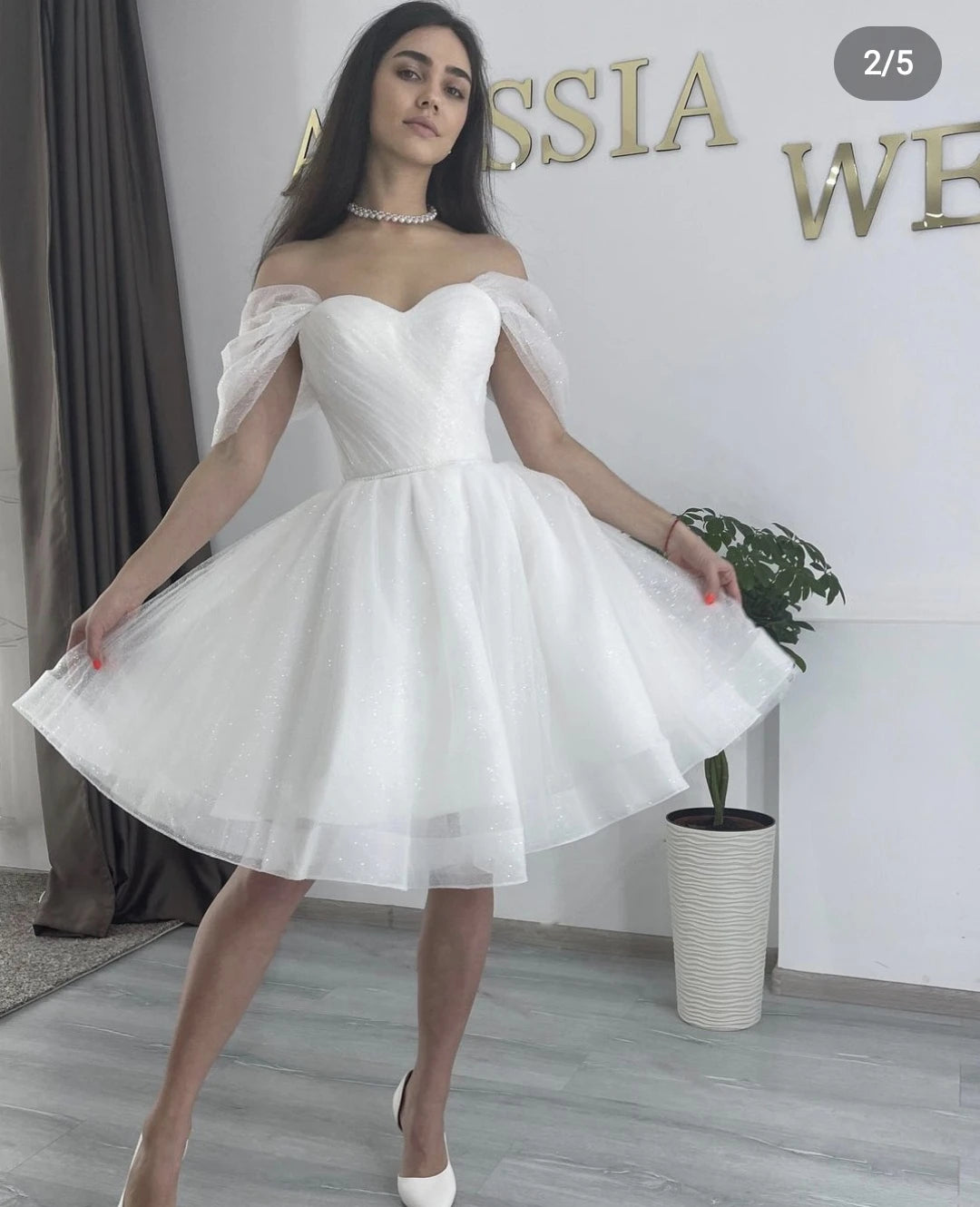White Bridesmaid Dresses: Wedding Dress Lace Up Back Off The Shoulder Knee Length