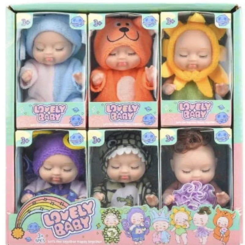 6/8Pcs Set Sleeping Mini Baby Dolls Reborn Lifelike Toys Cute Adorable Dolls With Butterfly Crocodile Sunflower Comfort Toy Gift
