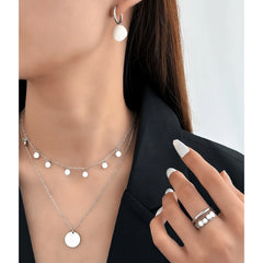 Stainless Steel Jewelry Set Symmetry Ring Cutout Earrings Multi-layer Necklace Jewelry