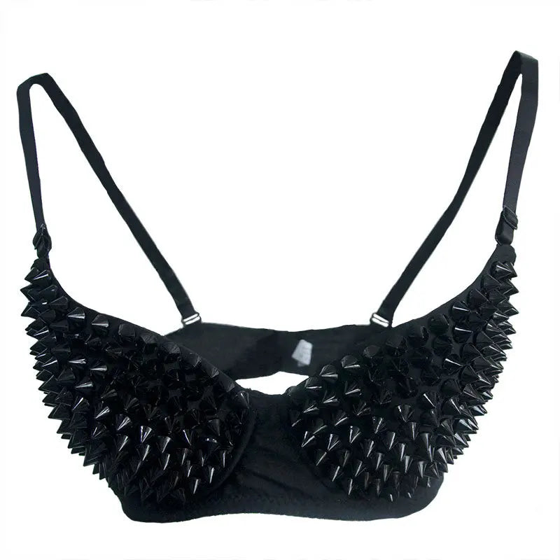 Silver Rivets Punk Rave Bralette Lingerie Gothic Bra Top Push Up Brassiere