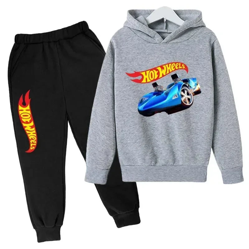 Hot Wheels Kids Spring Autumn Casual Tracksuits 3-13 Years Boys Girls Pullover Hoodie+Pants Suits Children Clothes Sets