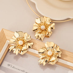 2PCS Fashion Gold-plated Metallic Flower Pendant Choker Necklace for Women Party