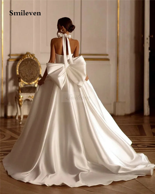 Neck Wedding Dresses Halter White/Ivory Satin Mermaid